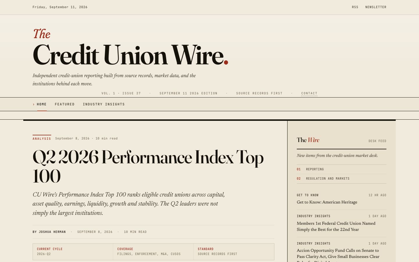 The Credit Union Wire website preview
